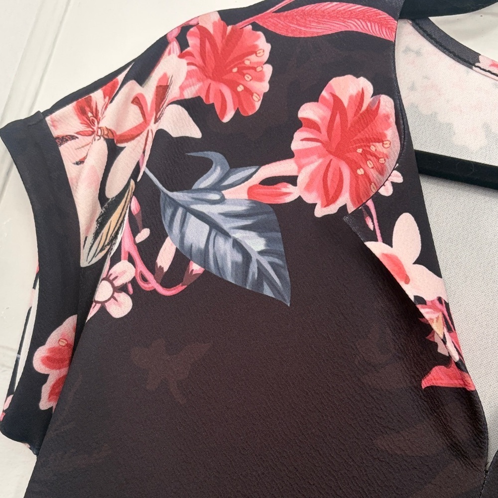 Black Midi Dress with Pink Floral Pattern - Picture 6 of 8